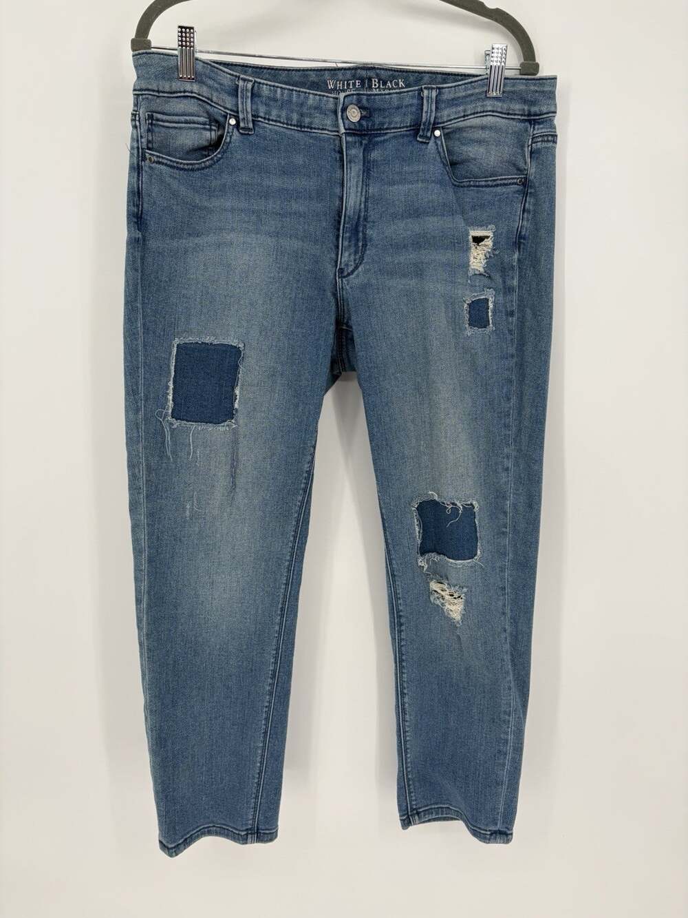 White House Black Market Women’s 12 Distressed Patchwork Slim Straight Jean Crop